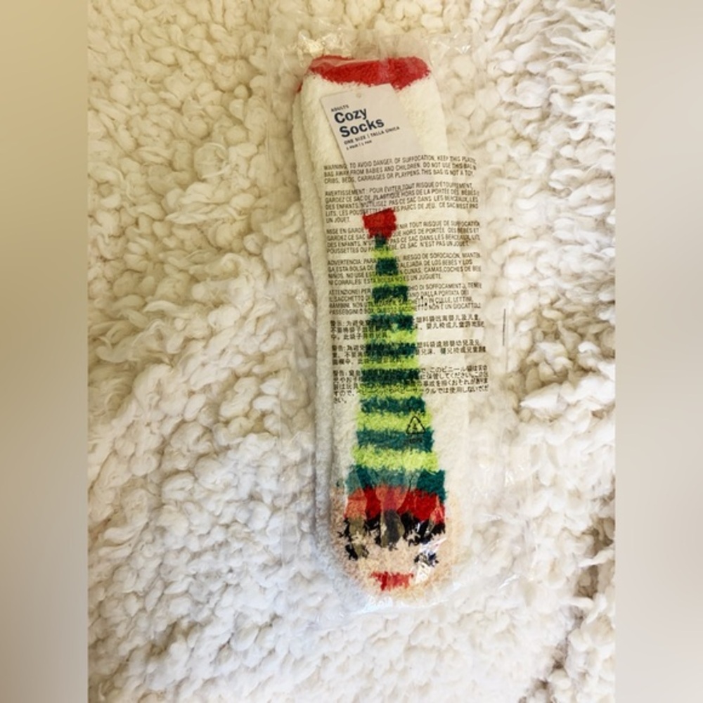 3/$20 Old Navy NEW White Cozy Long Socks with Festive Holiday Elf